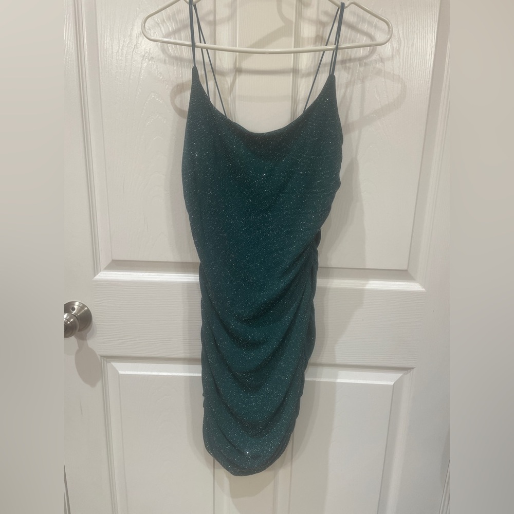 B. Darlin size 9/10 green with silver sparkle/threads homecoming dress